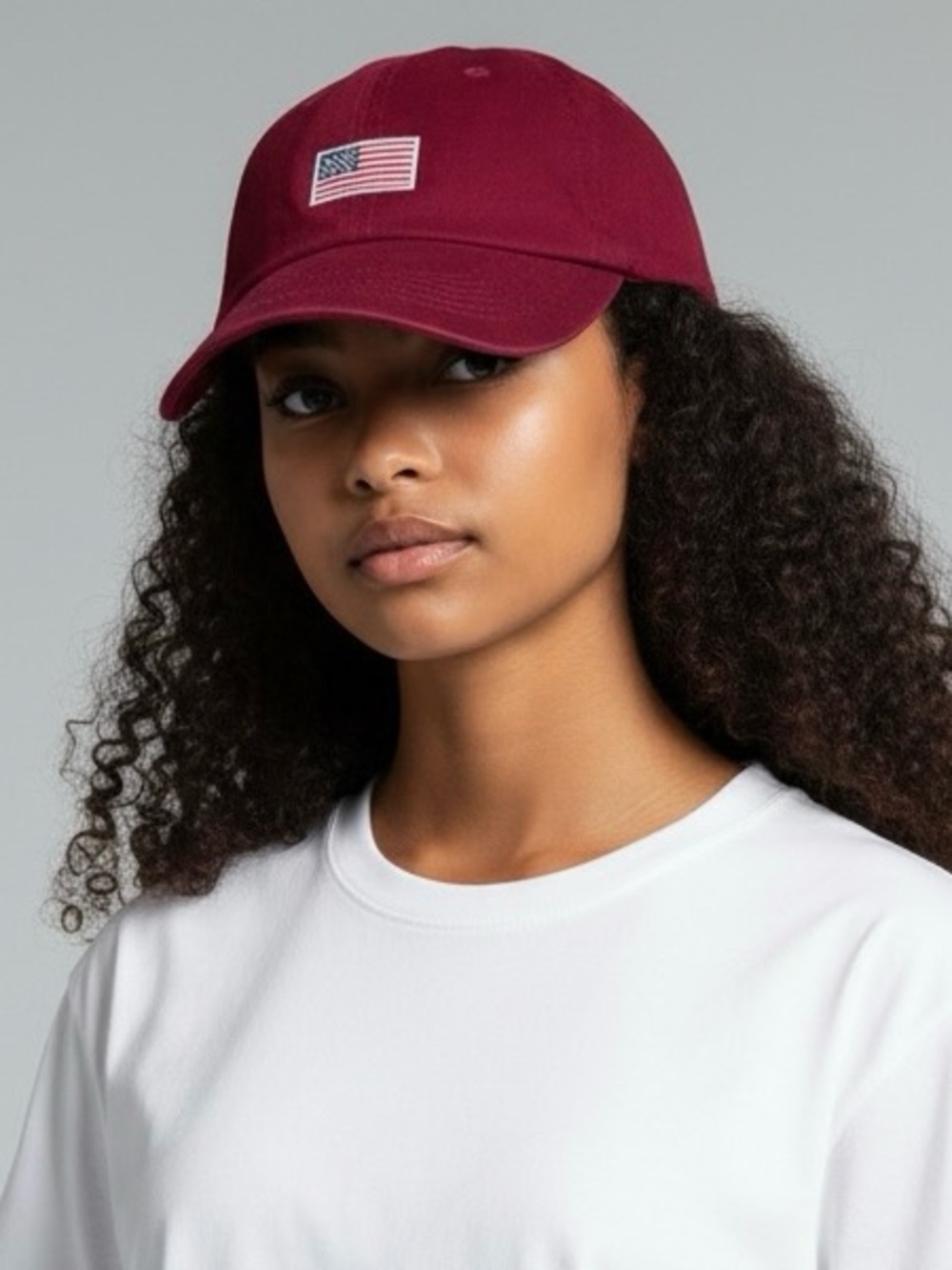 Newhattan American Flag Baseball Cap Burgundy Adjustable Patriotic Hat